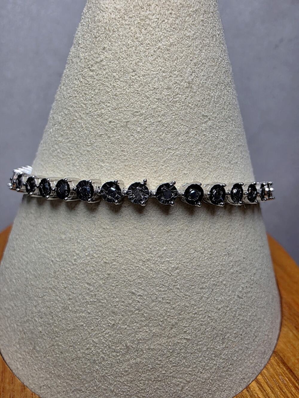 7" 3.7mm 1.0ctw Natural Black Diamond Tennis Bracelet 925 Sterling Silver